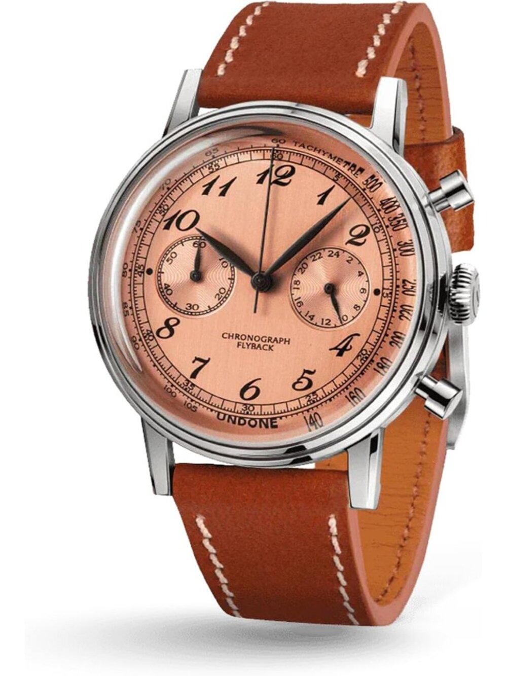 Undone Urban Collection Chronograph Salmon Dial Brown Leather Strap Analog Watch